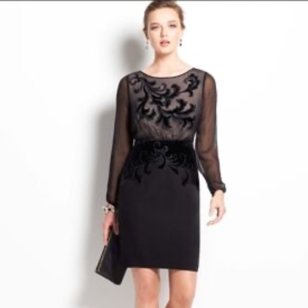 Ann Taylor Black Velvet Scroll Dress, 6